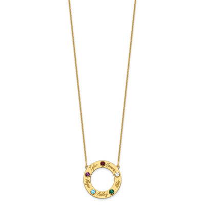 14K Yellow Gold 5 Name and Birthstone w/ 14K Bezel Cut Out Necklace