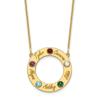 14K Yellow Gold 5 Name and Birthstone w/ 14K Bezel Cut Out Necklace