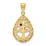 10K Yellow Gold 1 Birthstone Tree of Life Tear Drop Pendant view 1