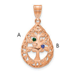10K Rose Gold 2 Birthstone Tree of Life Tear Drop Pendant view