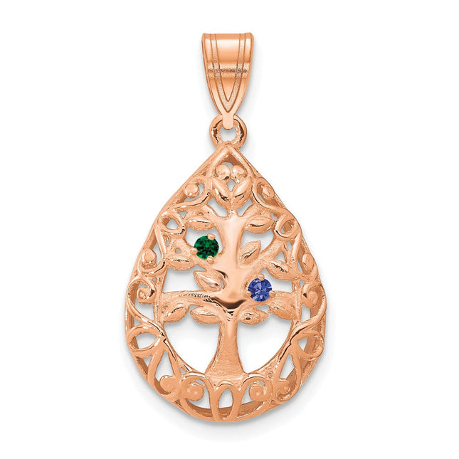 10K Rose Gold Tree of Life Tear Drop Pendant with Multiple Birthstones Options