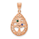 14K rose Gold 2 Birthstone Tree of Life Tear Drop Pendant view 1