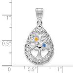 14K White Gold 2 Birthstone Tree of Life Tear Drop Pendant view 3