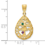 14K Yellow Gold 3 Birthstone Tree of Life Tear Drop Pendant view 3