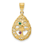 10K Yellow Gold 3 Birthstone Tree of Life Tear Drop Pendant view 1