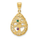 14K Yellow Gold 3 Birthstone Tree of Life Tear Drop Pendant