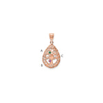 14K rose Gold 3 Birthstone Tree of Life Tear Drop Pendant view 3