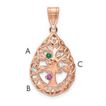 10K Rose Gold 3 Birthstone Tree of Life Tear Drop Pendant view