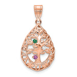 10K Rose Gold 3 Birthstone Tree of Life Tear Drop Pendant view