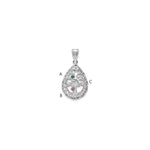 10K White Gold 3 Birthstone Tree of Life Tear Drop Pendant view 4