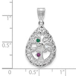 10K White Gold 3 Birthstone Tree of Life Tear Drop Pendant view 3