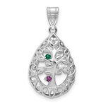 14K White Gold 3 Birthstone Tree of Life Tear Drop Pendant view 1