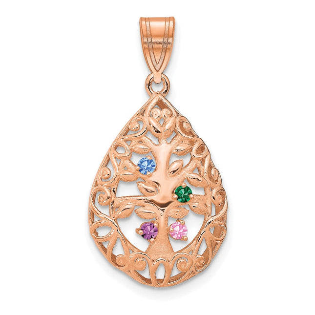 10K Rose Gold Tree of Life Tear Drop Pendant with Multiple Birthstones Options