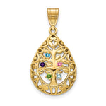 14K Yellow Gold 5 Birthstone Tree of Life Tear Drop Pendant view 2