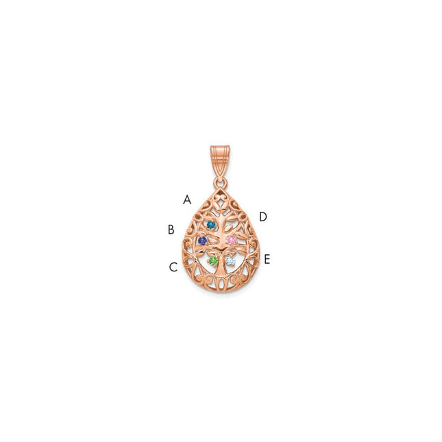 10K Rose Gold Tree of Life Tear Drop Pendant with Multiple Birthstones Options