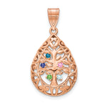 10K Rose Gold 5 Birthstone Tree of Life Tear Drop Pendant view