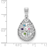 14K White Gold 5 Birthstone Tree of Life Tear Drop Pendant view 4