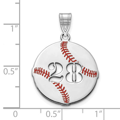 10K White Gold Epoxy Baseball with Cut-out Number Pendant