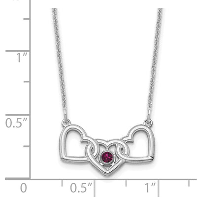 14K White Gold 3 Hearts 1 Birthstone w/ 18K Rhodium Plated Bezel Necklace