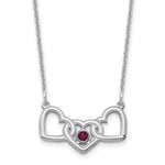 14K White Gold 3 Hearts 1 Birthstone w/ 18k Rhodium Plated Bezel Necklace view 2