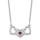 14K White Gold 3 Hearts 1 Birthstone w/ 18K Rhodium Plated Bezel Necklace