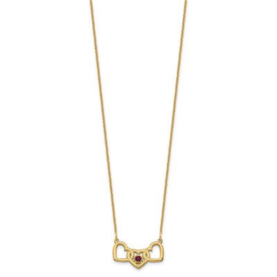 14K Yellow Gold 3 Hearts 1 Birthstone w/ 14K Bezel Necklace