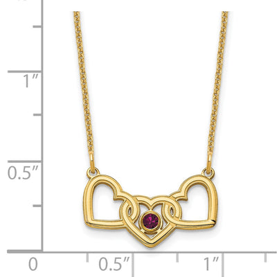 14K Yellow Gold 3 Hearts 1 Birthstone w/ 14K Bezel Necklace