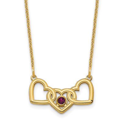 14K Yellow Gold 3 Hearts 1 Birthstone w/ 14K Bezel Necklace