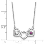 14K White Gold 3 Hearts 2 Birthstones w/ 18k Rhodium Plated Bezels Necklace view 1