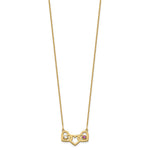 14K Yellow Gold 3 Hearts 2 Birthstones w/ 14k Bezel Necklace view 3