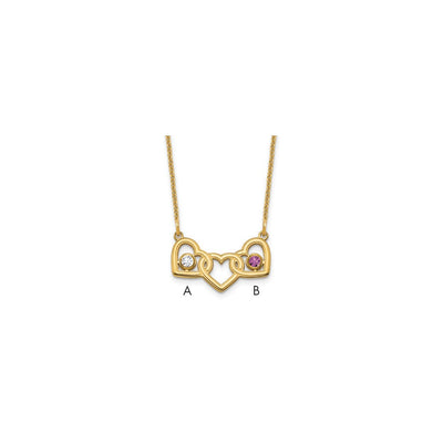 14K Yellow Gold 3 Hearts 2 Birthstones w/ 14K Bezel Necklace