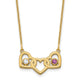 14K Yellow Gold 3 Hearts 2 Birthstones w/ 14K Bezel Necklace