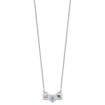 14K White Gold 3 Hearts 3 Birthstones w/ 18k Rhodium Plated Bezels Necklace view 3