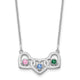 14K White Gold 3 Hearts 3 Birthstones w/ 18K Rhodium Plated Bezels Necklace