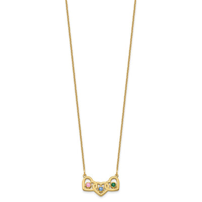 14K Yellow Gold 3 Hearts 3 Birthstones w/ 14K Bezel Necklace