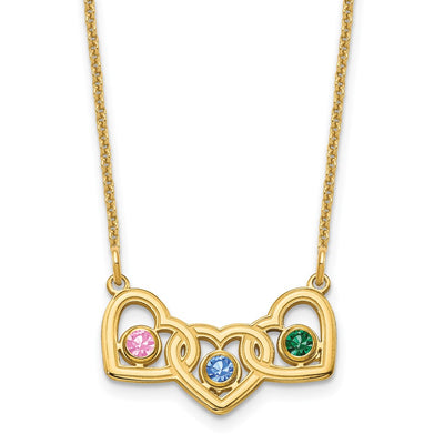 14K Yellow Gold 3 Hearts 3 Birthstones w/ 14K Bezel Necklace