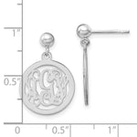 Sterling Silver/Rhodium-plated Round Monogram Dangle Earrings view 2