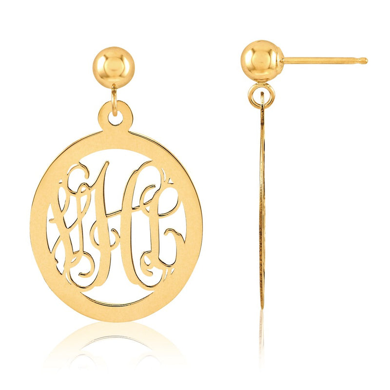 14K yellow gold monogram drop earrings