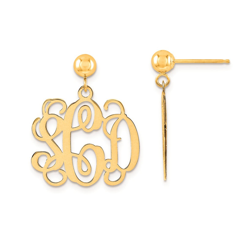 14K yellow gold monogram drop earrings