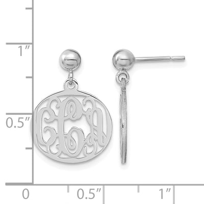 Sterling Silver/Rhodium-plated Monogram Dangle Earrings, 21 x 16mm