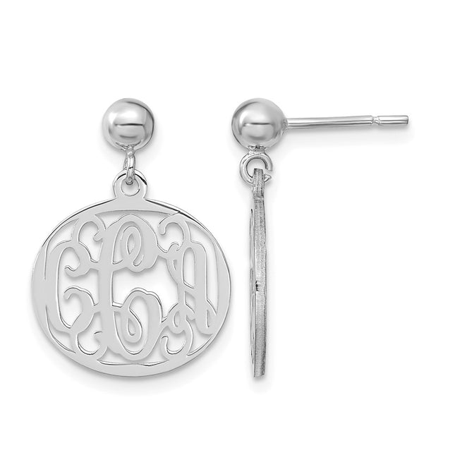 Sterling silver monogram drop earrings