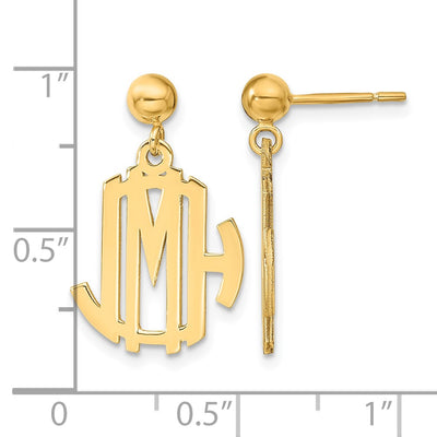 Sterling Silver/Gold-plated Monogram Dangle Earrings, 23 x 11mm
