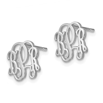 Sterling Silver/Rhodium-plated Monogram Post Earrings, 10 x 12mm