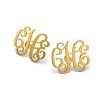 14K Yellow Gold Monogram Post Earrings, 13 x 16mm view