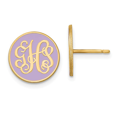 Sterling Silver/Gold-plated Round Monogram w/Epoxy Post Earrings