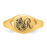 10K & 14K Gold Epoxy Initial and Birth Flower Signet Ring view 4