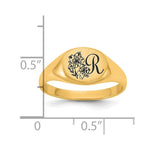 10K & 14K Gold Epoxy Initial and Birth Flower Signet Ring view 6