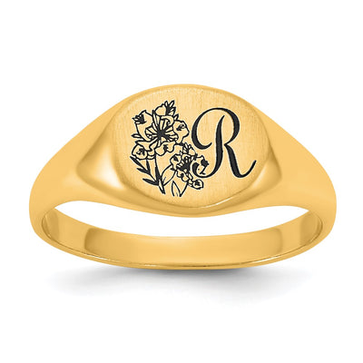 14K gold birth flower signet ring