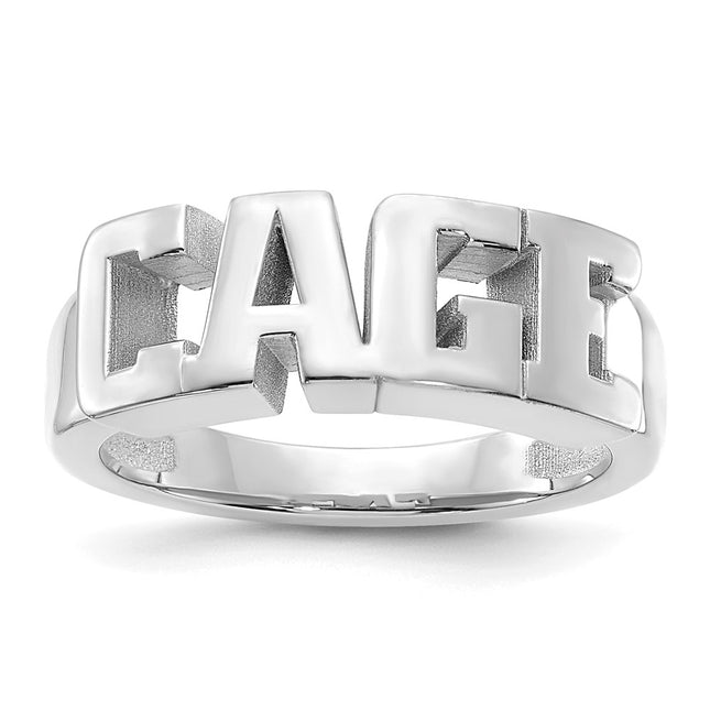 14K white gold name ring