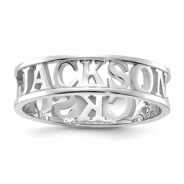 14K white gold name ring